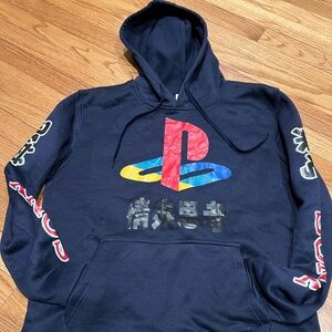 Sony PlayStation Japanese Hoodie Dark Navy Blue Men M Women L